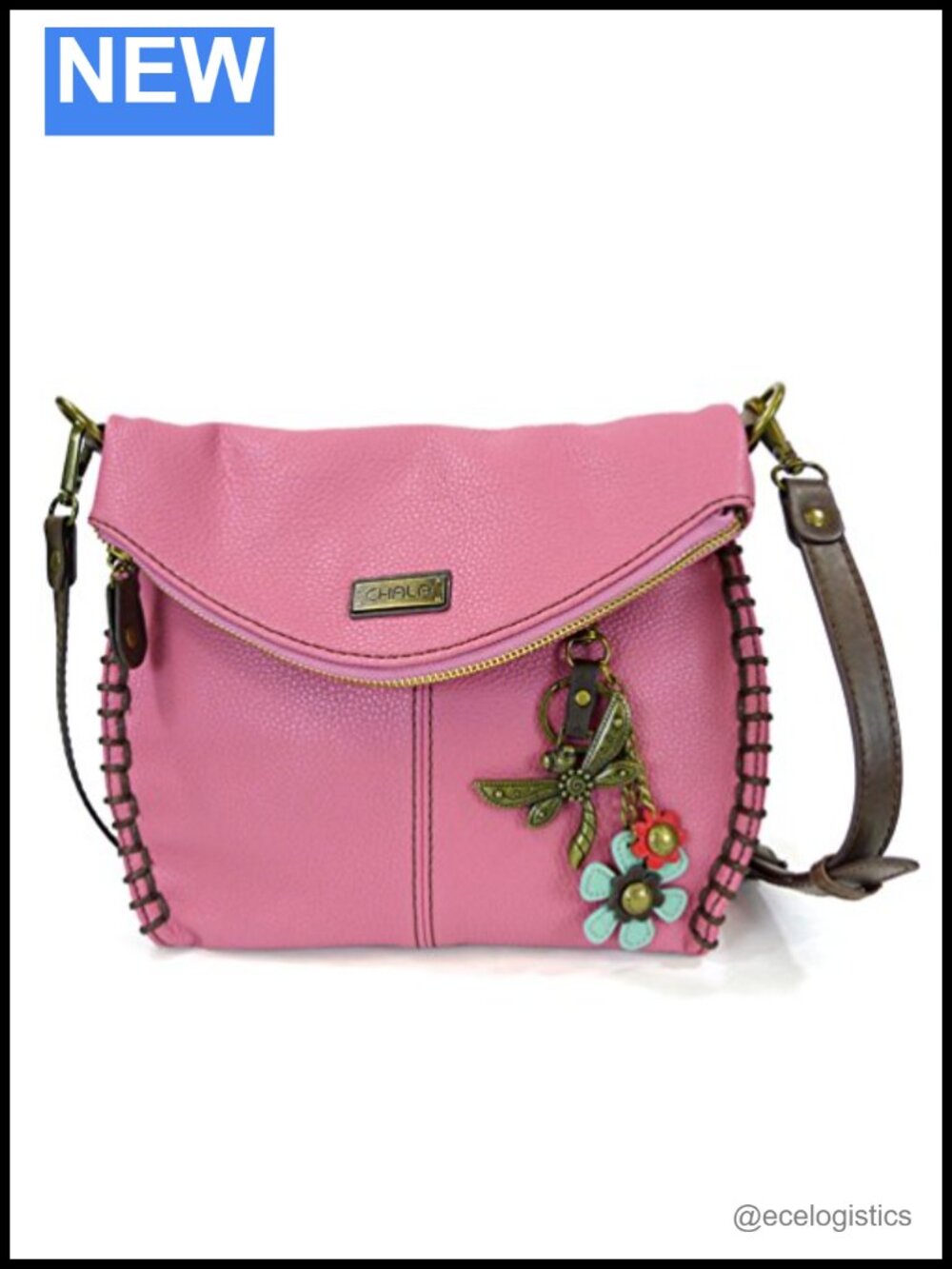 Faux Leather Convertible Crossbody Bag with Detachable Dragonfly Charm